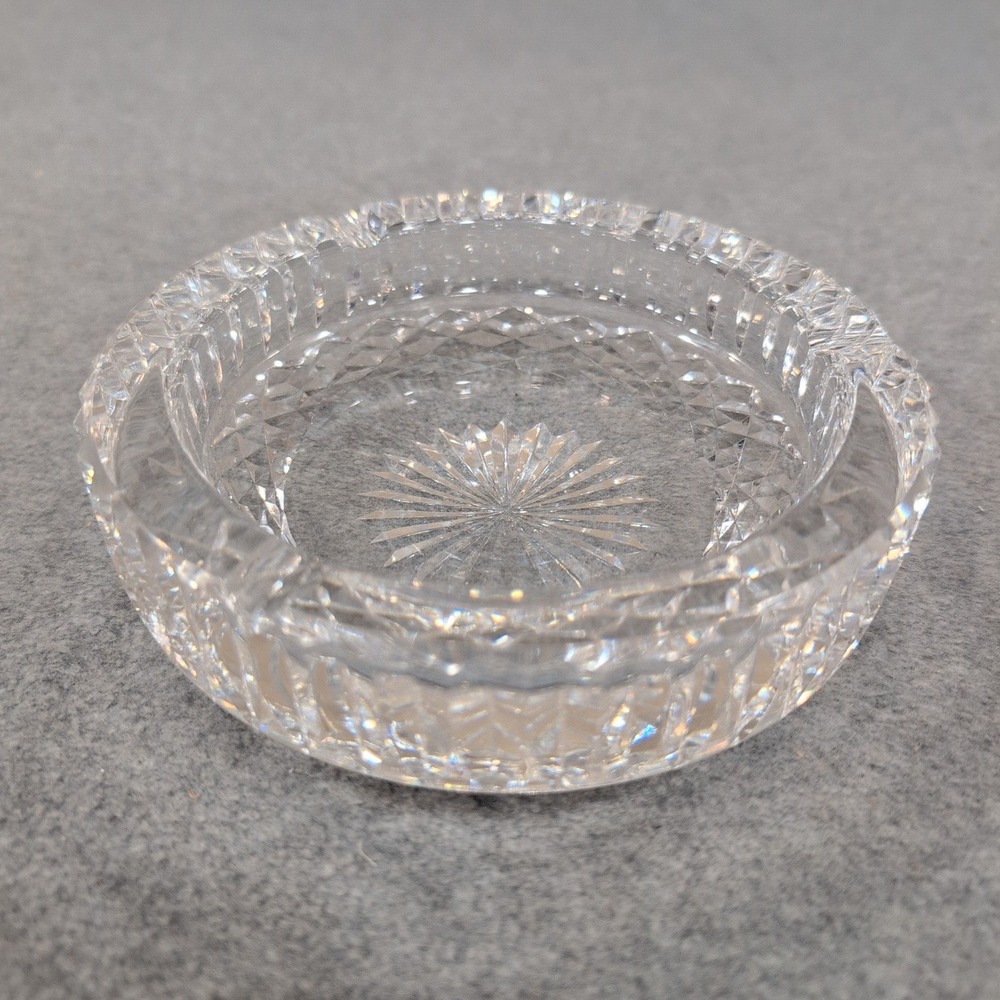 Vintage‎ Crystal Glass Ashtray Clear Round Cut Diamond Pattern Tobacciana - Picture 2 of 5
